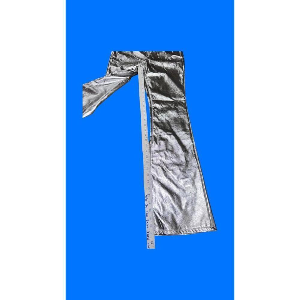 STUNNING Women's Faux Leather Pants LOVE FIRE Size 7 Metallic Silver Flare NWT - Picture 3 of 4